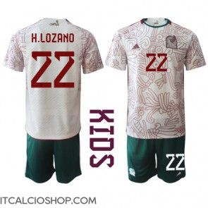 Messico Hirving Lozano #22 Seconda Maglia Bambino Mondiali 2022 Manica Corta (+ Pantaloni corti)